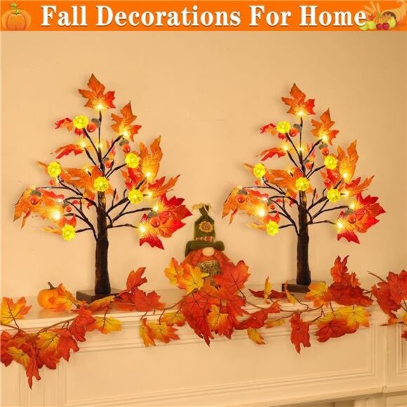 2 Pack 18 Inch Prelit Fall Maple Tree Thanksgiving Fall Decorations - Picture 4 of 7